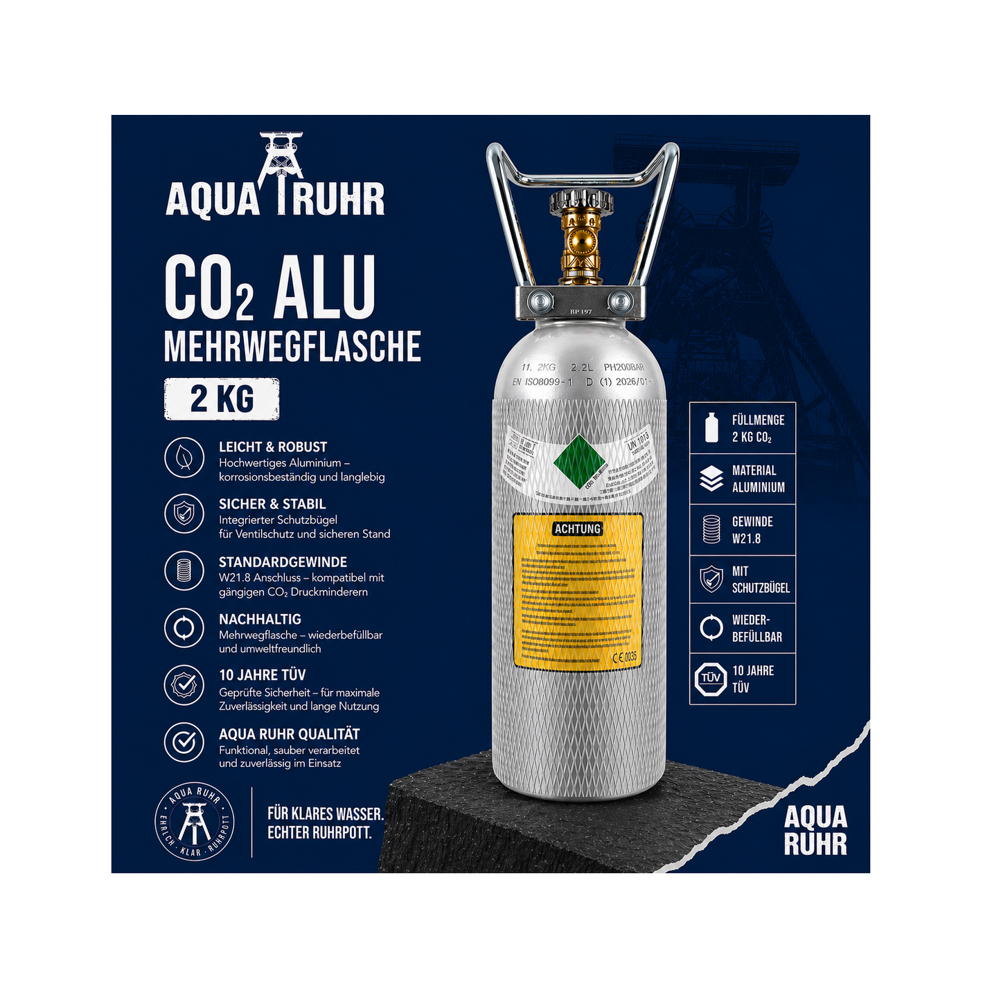 CO₂ Alu Mehrwegflasche 2 kg fürs Aquarium