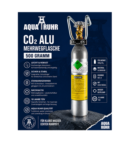 500g CO₂-Mehrwegflasche aus Alu inkl. gratis Standfuß