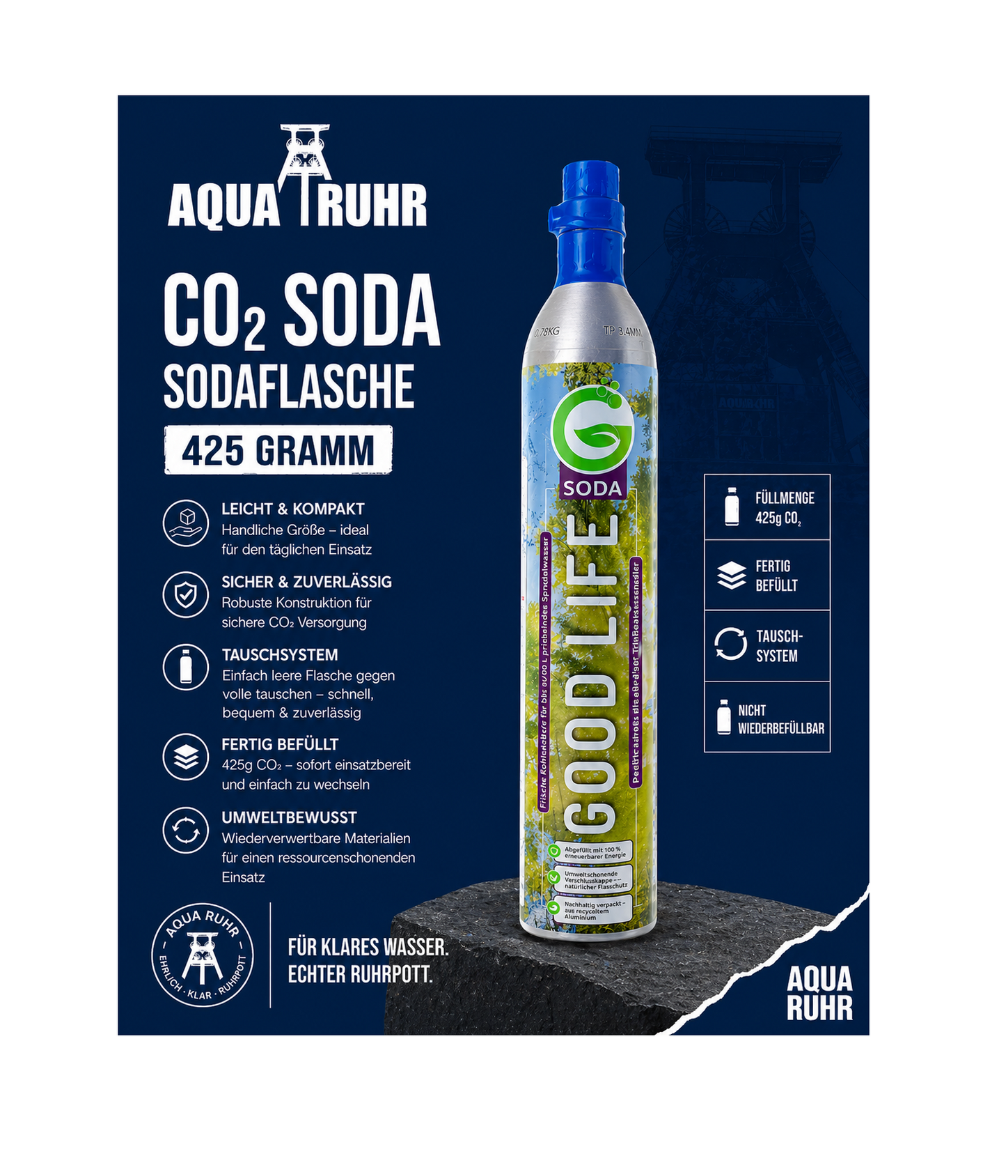 Soda CO₂-Flasche 450g für Aquarium Düngeanlagen