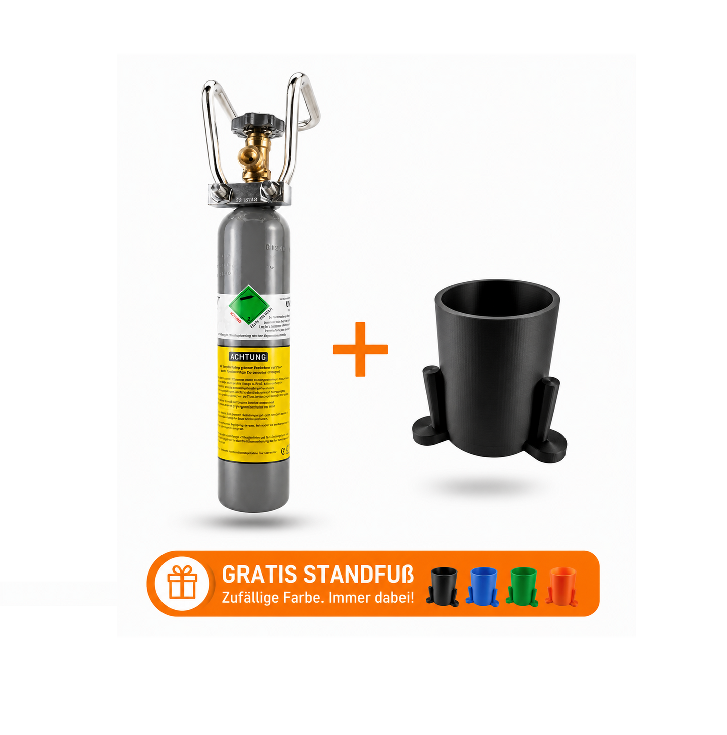 500g CO₂-Mehrwegflasche aus Stahl inkl. gratis Standfuß