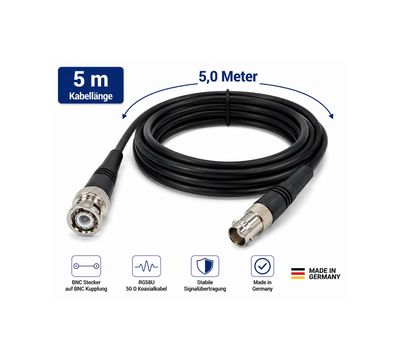 BNC Verlängerungskabel Made in Germany | RG58U | BNC Stecker auf BNC Kupplung | 50 Ω | 2 m, 5 m oder 10 m