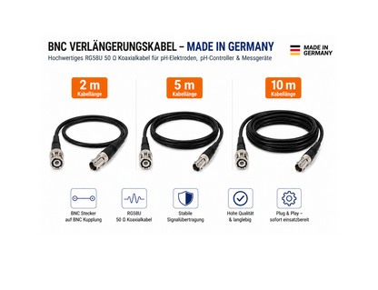 BNC Verlängerungskabel Made in Germany | RG58U | BNC Stecker auf BNC Kupplung | 50 Ω | 2 m, 5 m oder 10 m