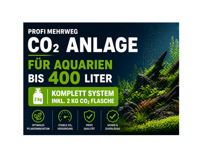 CO₂ Dünge Profi Anlage für Aquarien bis 400 Liter – Komplettset inkl. 2 kg Mehrwegflasche