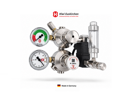 Hiwi Doppelkammer CO₂ Druckminderer | Magnetventil | Rückschlagventil