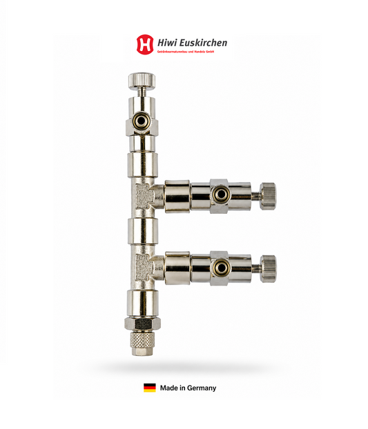 Hiwi CO₂ 3-fach Verteiler mit Feinnadelventilen inkl. Rückschlagventil & Halterung