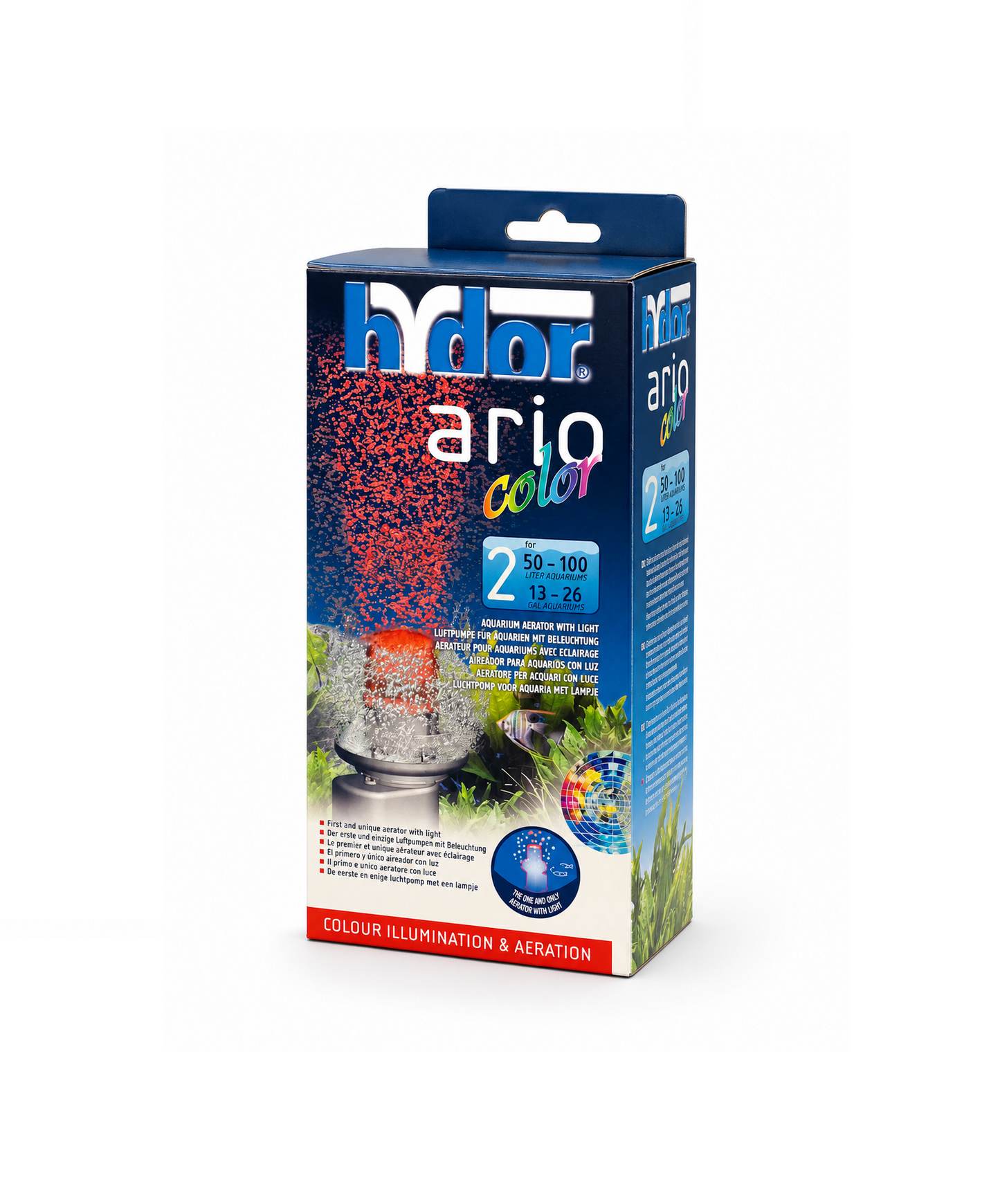 Hydor Ario Color 2 – Aquarium Luftpumpe mit LED Beleuchtung für 50–100 Liter