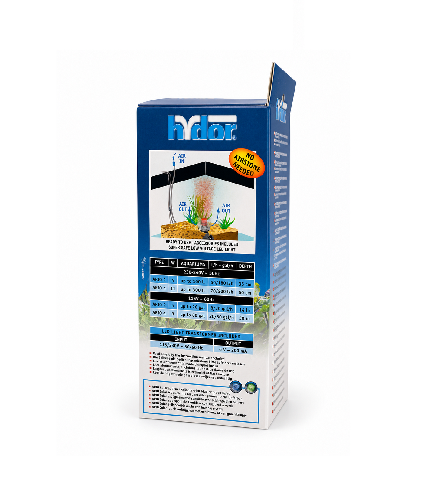 Hydor Ario Color 2 – Aquarium Luftpumpe mit LED Beleuchtung für 50–100 Liter