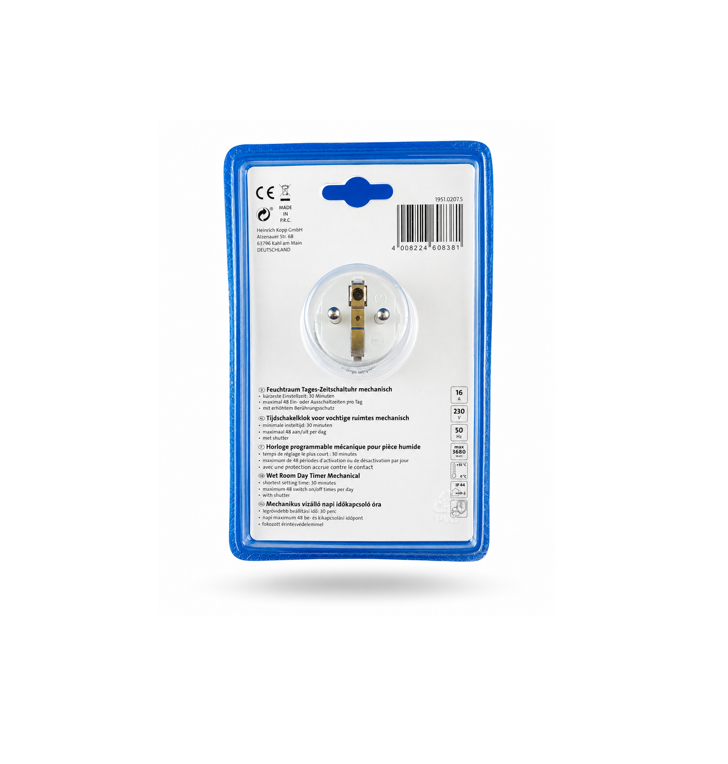 Kopp Feuchtraum Tages-Zeitschaltuhr mechanisch IP44 – 16 A / 3680 W