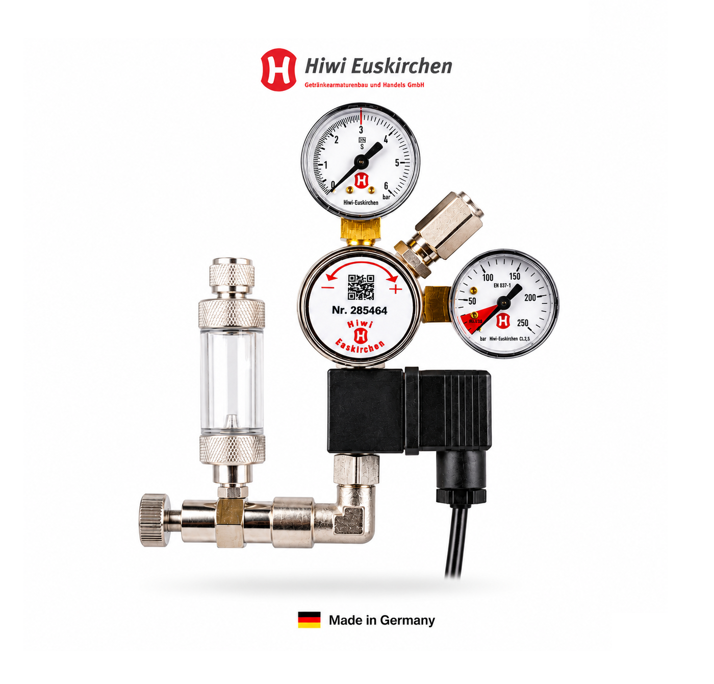 Hiwi CO₂ Druckminderer für Mehrwegflaschen | Magnetventil | Blasenzähler| RV