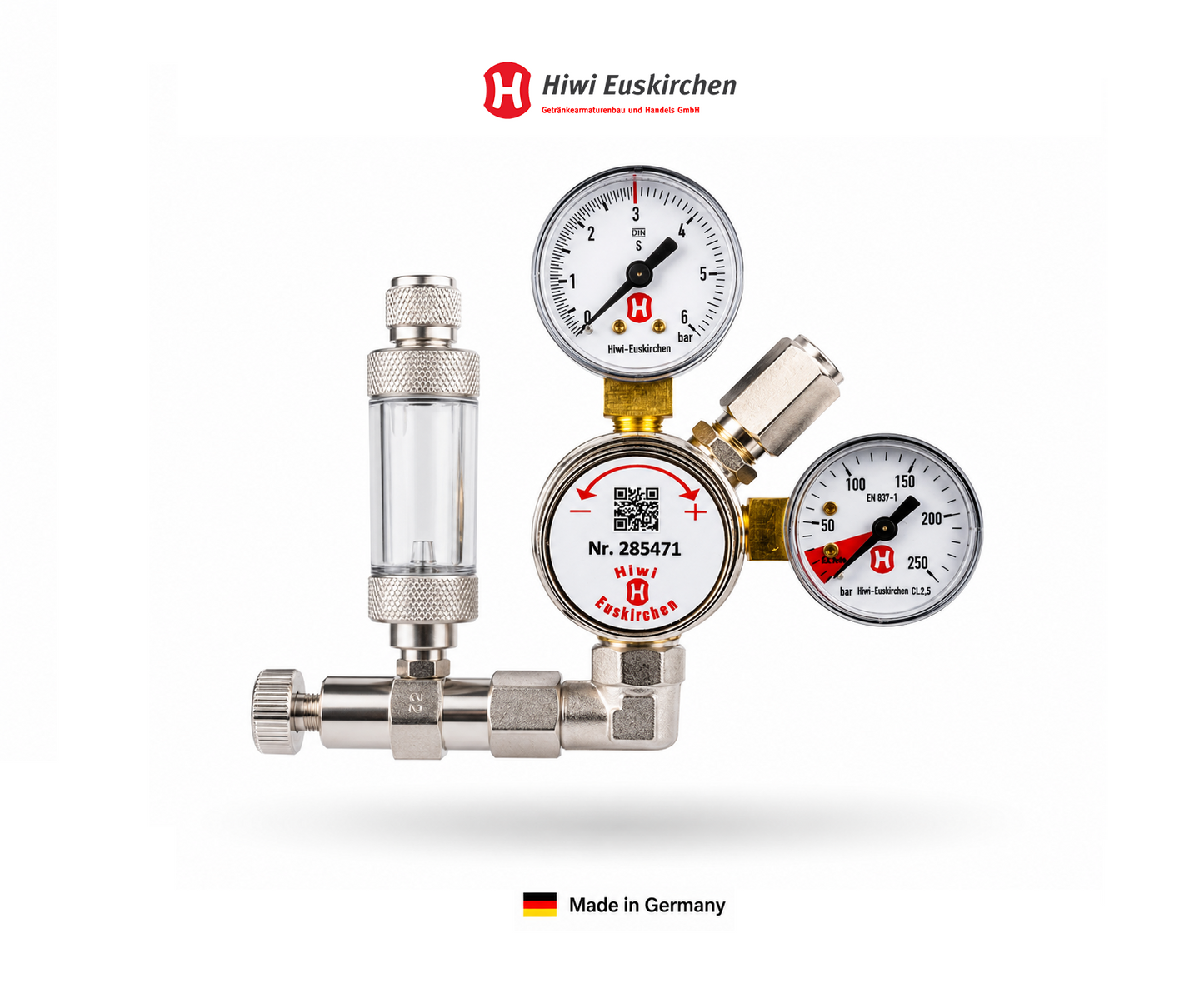 Hiwi CO₂ Druckminderer für Mehrwegflaschen | Blasenzähler| Rückschlagventil