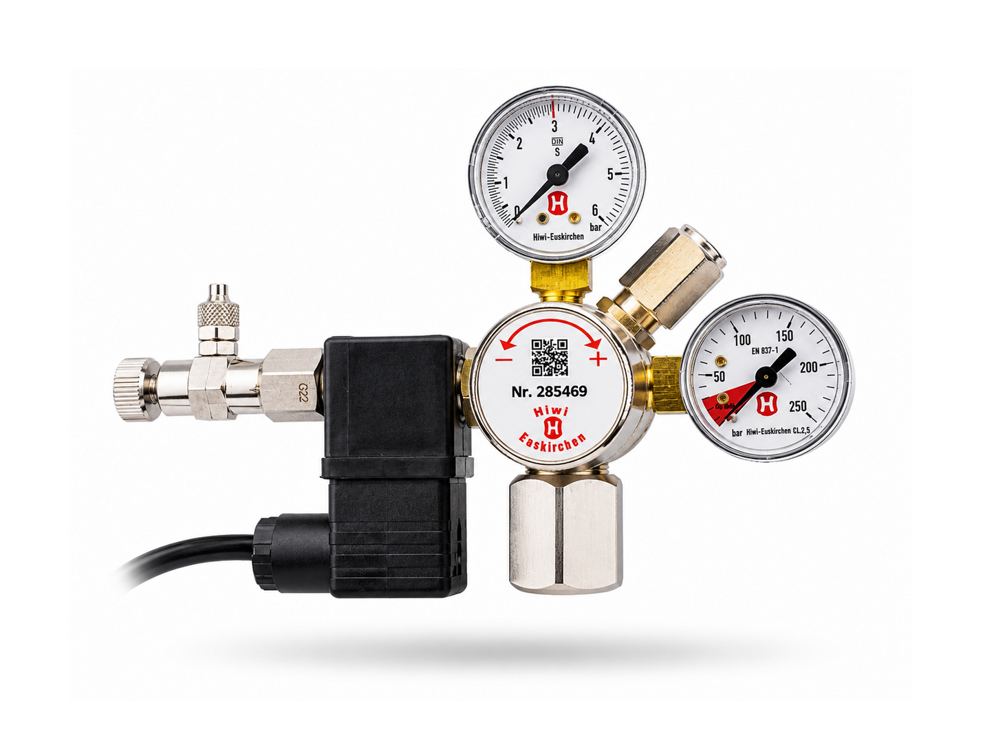 Hiwi CO₂ Druckminderer für Soda Zylinder mit Magnetventil & Blasenzähler