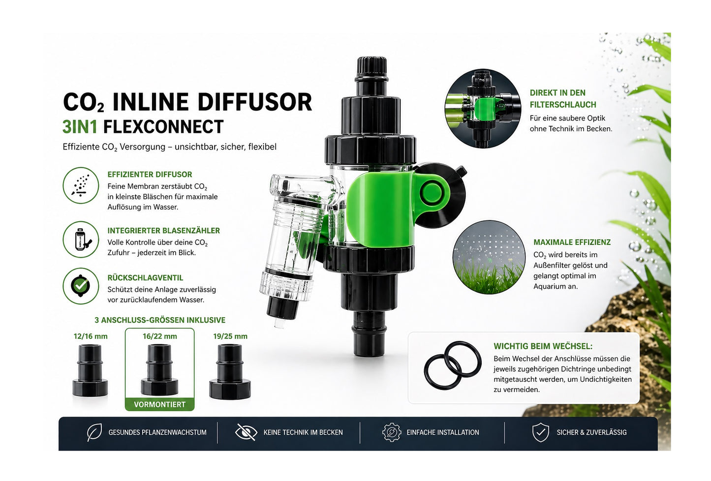 CO2 Inline Diffusor 3in1 MultiConnect | Aquascaping
