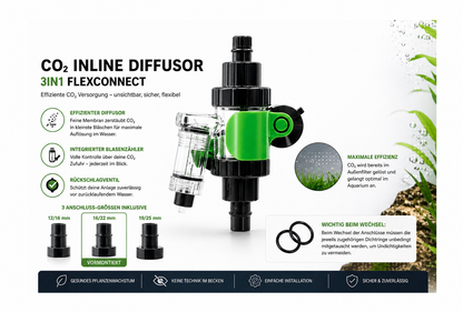 CO2 Inline Diffusor 3in1 MultiConnect 12/16|16/22|19/25 Aquascaping