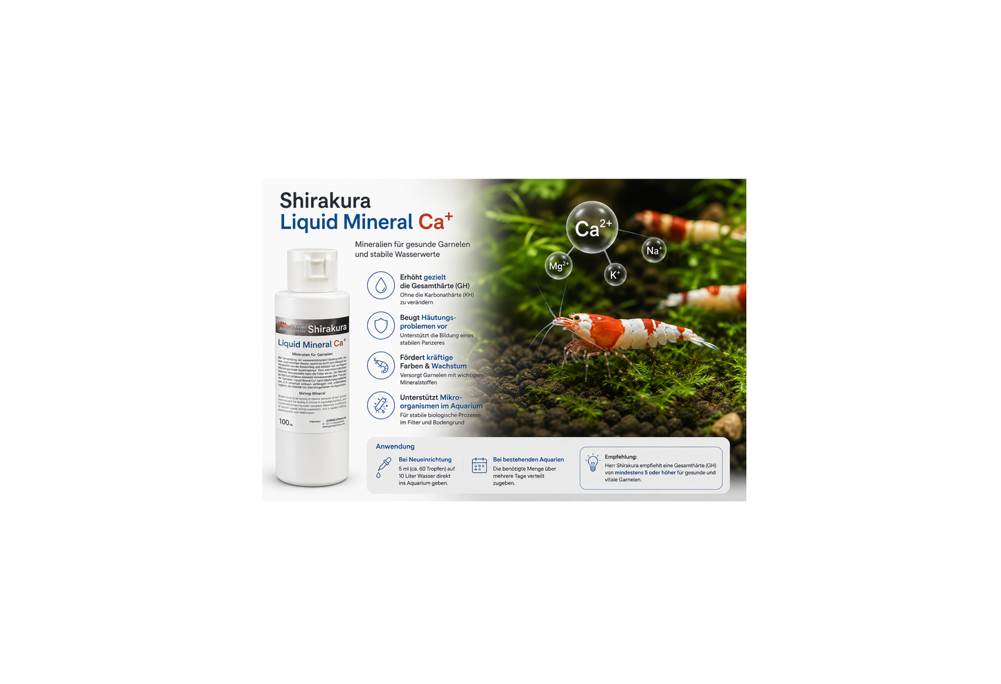 Shirakura Liquid Mineral Ca+ 100 ml | Mineralien für gesunde Garnelen